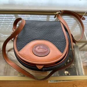 Vintage Dooney & Bourke Black and Brown Crossbody Bag with Leather Accents